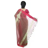 BENGAL HANDLOOM Women's Art Silk Cotton Stripe Saree with Blouse Piece , Green and Red-thumb2