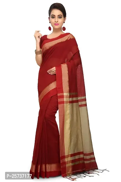 Bengal Handloom Traditional Handloom Plain Red  Muga Colour Saree