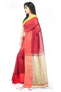 BENGAL HANDLOOM Traditional Handloom Plain SiCoDeep Red- Beige Colour check Ghicha Saree With Blouse Piece-thumb1