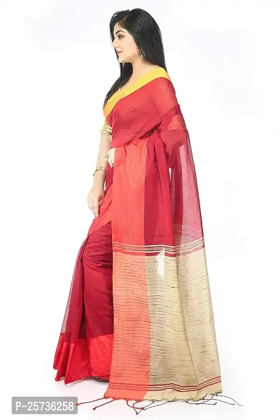 BENGAL HANDLOOM Traditional Handloom Plain SiCoDeep Red- Beige Colour check Ghicha Saree With Blouse Piece-thumb2