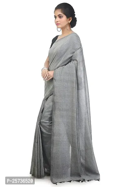 BENGAL HANDLOOM Women's Woven Cotton Saree With Blouse Piece (BHMLML1_Grey)-thumb2