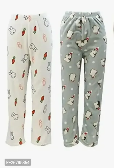 Stylish Multicoloured Printed Cotton Pyjamas For Women, Pack Of 2-thumb0