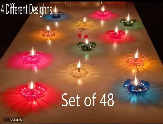 X Pulse 4 different desighns Designer Transparent Diya Deepak 3D Reflection Diya Combo Special Reusable Colourful Decorative Diwali Oil Diya for Decoration, ( Set of 48,  Multicolor)