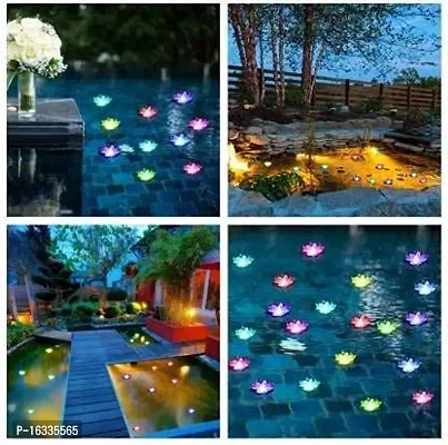 X Pulse Pack of 3 Compatible Water Floating Flower Lotus Led Candle TeaLight (Color-Multicolor)-thumb2