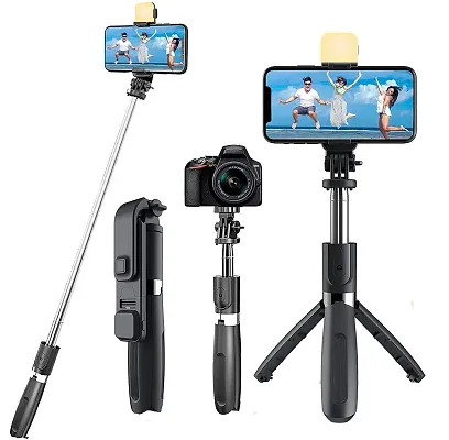X Pulse R1s Bluetooth Selfie Sticks with Remote and Selfie Light, 3-in-1 Multifunctional Selfie Stick Tripod Stand Mobile Stand Compatible with All Phones (Black)-thumb0