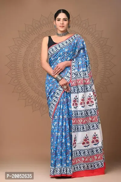 Women Beautiful Cotton Printed Sarees with Blouse piece