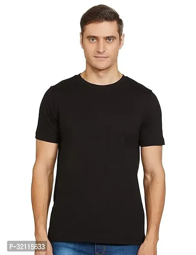 Stylish Black Polyester Solid Tees for Men-thumb0