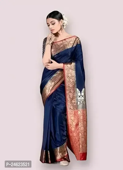 Stunning Silk Blend Jacquard Women Saree with Blouse Piece-thumb0