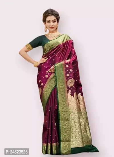 Stunning Silk Blend Jacquard Women Saree with Blouse Piece