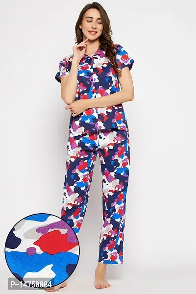 Stylish Cotton Camouflage Multicoloured Shirt And Pajama Set For Women-thumb0