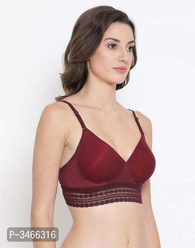 Lace Padded Non-Wired Longline Bralette with Racerback In Purple-thumb2