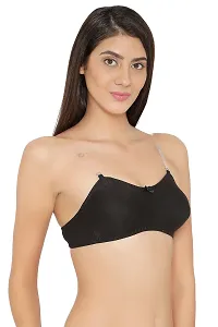 Cotton Rich Non-Padded Non-Wired T-Shirt Tube Bra with Detachable Transparent Straps In Black-thumb1