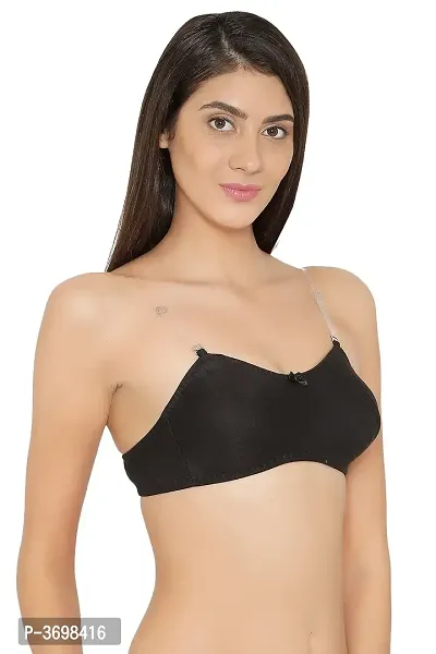 Cotton Rich Non-Padded Non-Wired T-Shirt Tube Bra with Detachable Transparent Straps In Black-thumb2