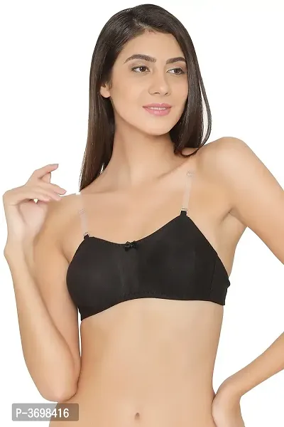 Cotton Rich Non-Padded Non-Wired T-Shirt Tube Bra with Detachable Transparent Straps In Black