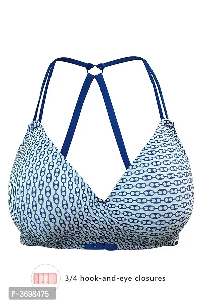 Padded Non-Wired Printed Racerback T-Shirt Bra In Blue