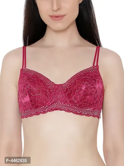 Pink Clovia Lace Padded Underwired Shimmer Print Bra In Pink