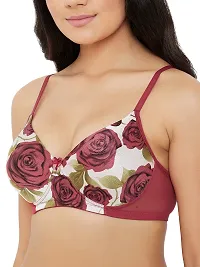 White Clovia Padded Non-Wired Floral Print T-Shirt Bra in White-thumb2