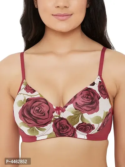 White Clovia Padded Non-Wired Floral Print T-Shirt Bra in White-thumb0