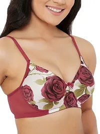 White Clovia Padded Non-Wired Floral Print T-Shirt Bra in White-thumb3