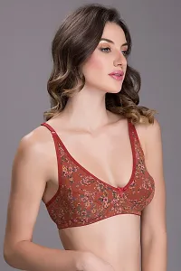Clovia Comfy Brown Floral Printed Non-Wired Non-Padded Full Cup Bra-thumb2