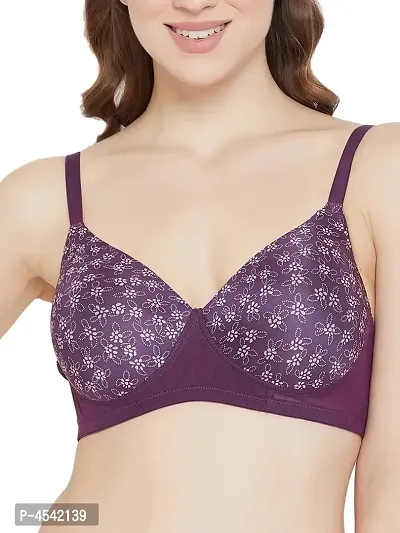 Clovia Comfy Purple Floral Printed Non-Wired Padded T-Shirt Bra