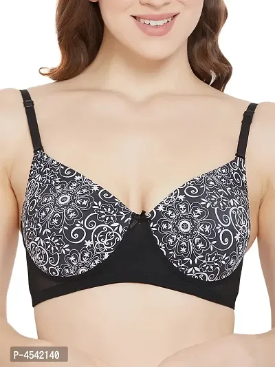 Clovia Comfy Black Floral Printed Non-Wired Padded T-Shirt Bra