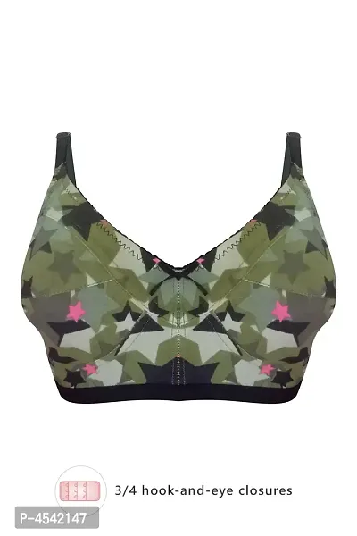 Clovia Comfy Green Geometric Printed Non-Wired Non-Padded Full Cup Bra