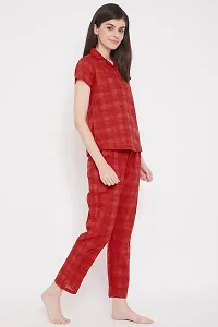 Clovia Classy Checks Printed Buttond Down Shirt  Pyjama Set-thumb2