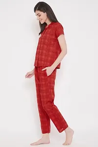 Clovia Classy Checks Printed Buttond Down Shirt  Pyjama Set-thumb3