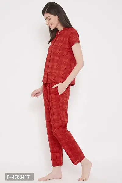 Clovia Classy Checks Printed Buttond Down Shirt  Pyjama Set-thumb4