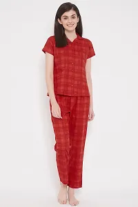 Clovia Classy Checks Printed Buttond Down Shirt  Pyjama Set-thumb1