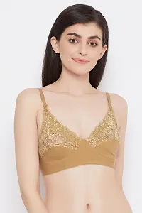 Clovia Non-Padded Non-Wired Full Cup Feeding Bra in Beige - Cotton  Lace-thumb1