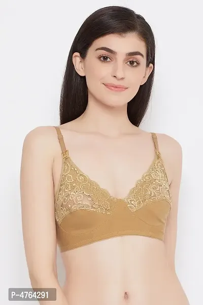 Clovia Non-Padded Non-Wired Full Cup Feeding Bra in Beige - Cotton  Lace-thumb2