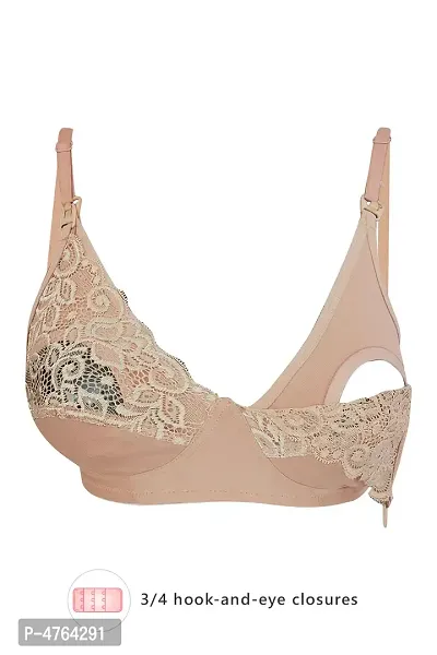 Clovia Non-Padded Non-Wired Full Cup Feeding Bra in Beige - Cotton  Lace-thumb0