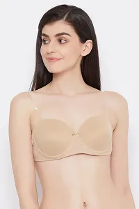 Clovia Padded Underwired Demi Cup Balconette Bra with Transparent Straps and Band in Beige-thumb2