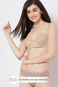 Clovia Padded Underwired Demi Cup Balconette Bra with Transparent Straps and Band in Beige-thumb1