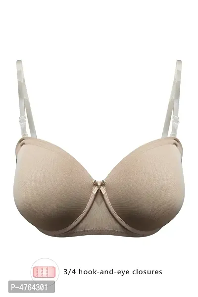 Clovia Padded Underwired Demi Cup Balconette Bra with Transparent Straps and Band in Beige-thumb0