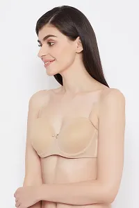Clovia Padded Underwired Demi Cup Balconette Bra with Transparent Straps and Band in Beige-thumb4