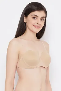 Clovia Padded Underwired Demi Cup Balconette Bra with Transparent Straps and Band in Beige-thumb3