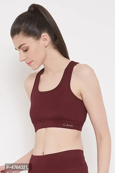 Clovia Medium Impact Padded Sports Bra with Removable Cups in Maroon-thumb4