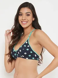 Clovia Non-Padded Non-Wired Full Cup Printed Racerback Bra in Navy - Cotton-thumb1