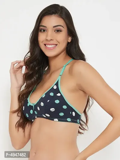 Clovia Non-Padded Non-Wired Full Cup Printed Racerback Bra in Navy - Cotton-thumb2