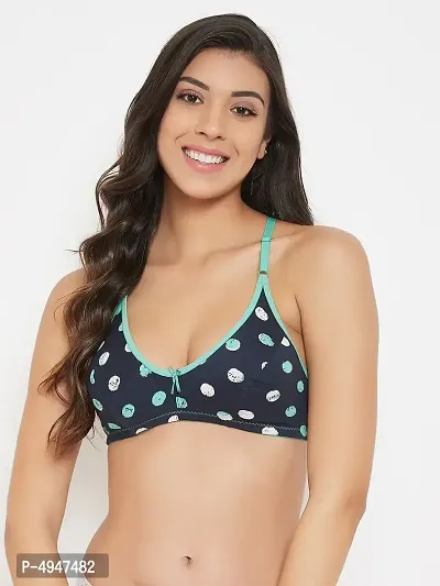 Clovia Non-Padded Non-Wired Full Cup Printed Racerback Bra in Navy - Cotton-thumb0