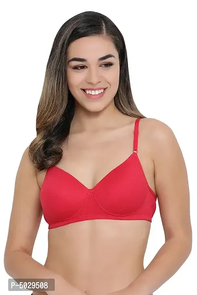 Stylish Magenta Cotton Solid Lightly Padded Wirefree T-Shirt Bras For Women-thumb2