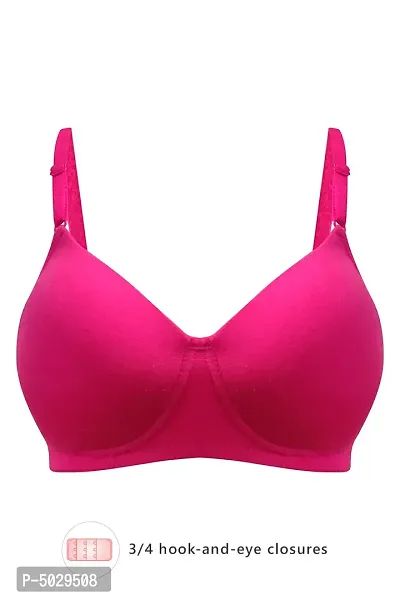 Stylish Magenta Cotton Solid Lightly Padded Wirefree T-Shirt Bras For Women-thumb0