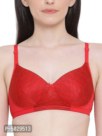 Stylish Red Polyamide Geometric Print Lightly Padded Wirefree Full Cup Bras For Women