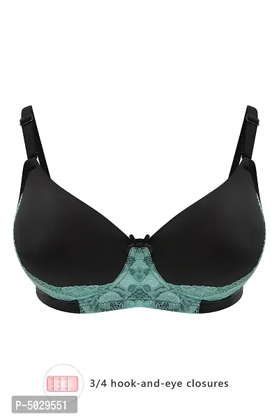 Stylish Black Polyamide And Lace Solid Lightly Padded Wirefree T-Shirt Bras For Women