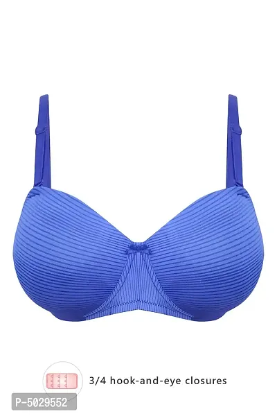 Stylish Blue Polyamide And Powernet Geometric Print Lightly Padded Wirefree T-Shirt Bras For Women