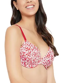Stylish Red Polyamide Floral Print Lightly Padded Underwire T-Shirt Bras For Women-thumb2