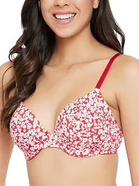 Stylish Red Polyamide Floral Print Lightly Padded Underwire T-Shirt Bras For Women-thumb1